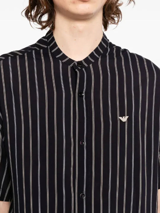 Kurzärmeliges Hemd Strip Blau-Nuss-Schwarz