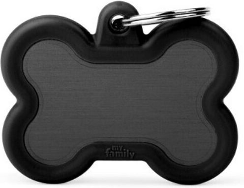 My Family Dog ID Tag Bone Black made of Rubber Personalized