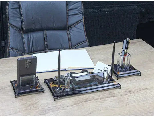Crystal Desk Set Marble Design Pen Holder Note Holder Card Holder Pencil Holder Mobile Stand & Clock Code W560