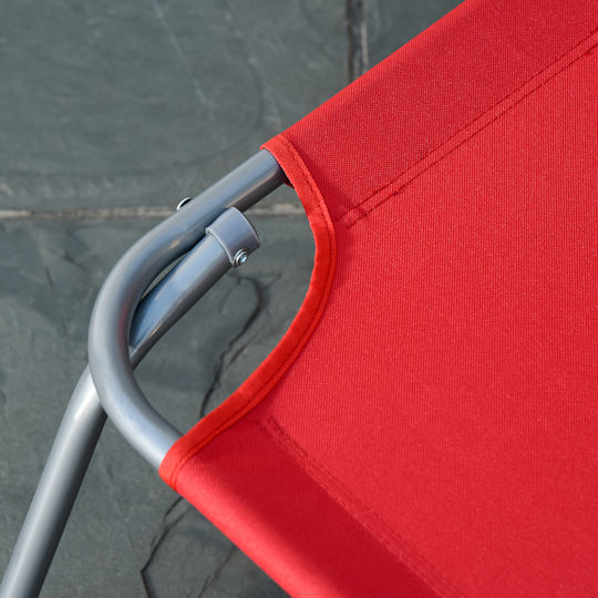 Foldable Metallic Beach Sunbed Red 187x55x24cm