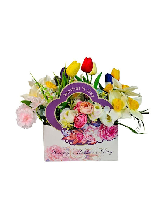 Aranjament Floral Ziua Mamei Lalele Narcise Artizanale Eșarfă Elegantă Brosă Fluture