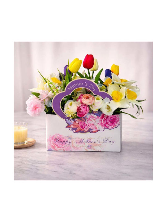 Aranjament Floral Ziua Mamei Lalele Narcise Artizanale Eșarfă Elegantă Brosă Fluture