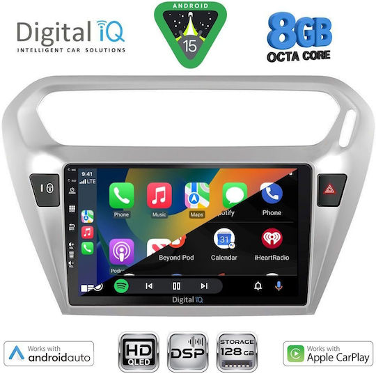 Digital IQ Car Audio System for Peugeot 301 Citroen C-Elysee 2012-2018 with Touch Screen 9" Bluetooth USB Wi-Fi GPS Apple CarPlay Android Auto