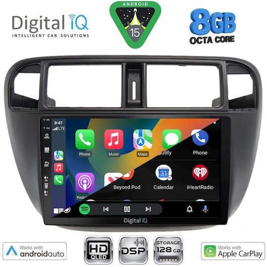 Digital IQ Car Audio System for Honda Civic 1995-2001 with A/C Bluetooth USB WiFi GPS Apple CarPlay Android Auto with 9" Touch Screen