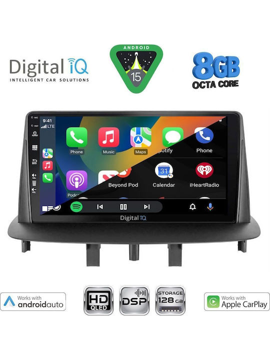 Digital IQ Auto-Audiosystem für Renault Megane 2009-2016 Bluetooth USB Eingebautes Wi-Fi GPS Apple CarPlay Android Auto mit 9 Zoll Touchscreen