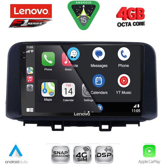 Lenovo Car Audio System for Hyundai Kona 2017-2023 (Bluetooth/USB/WiFi/GPS/Apple CarPlay/Android Auto) with 10" Touch Screen