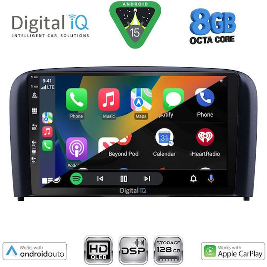 Digital IQ Car Audio System for Volvo S80 1998-2006 (Bluetooth/USB/WiFi/GPS/Apple CarPlay/Android Auto) with 9" Touch Screen