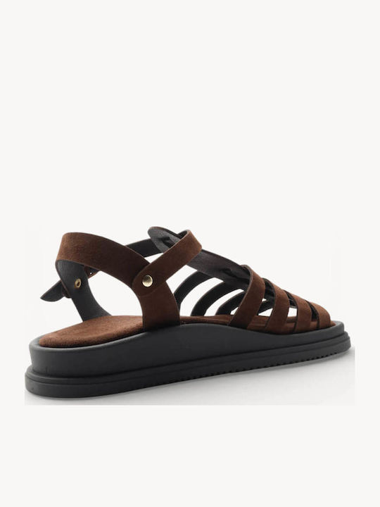 Sandale Casual Damă Maro De Piele Gladiator Flatforme Cu Partea Superioară Din Suede