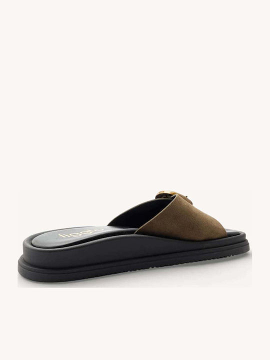 Ladí Leder Flatform Damen Pantoffeln Mit Metallischem Ring