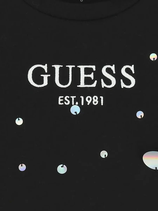 Guess Детски Кроп Топ С Къс Ръкав Черен