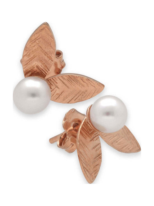 Stud Earrings Leaf Pearls Handmade Gold Plated Silver 925