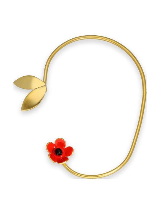 Ear Cuff Red Flower Left Ear Handmade Silver 925
