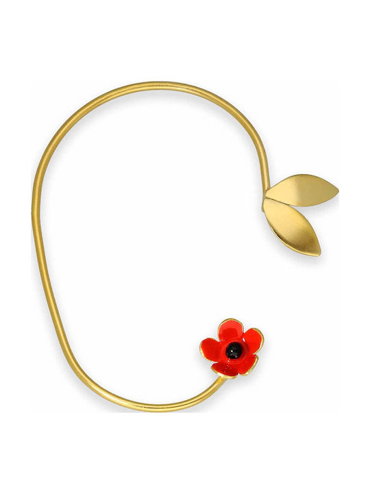 Ear Cuff Red Flower Left Ear Handmade Silver 925