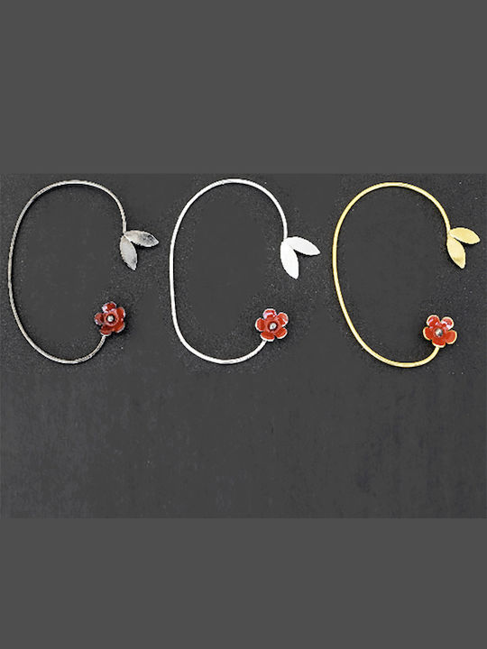 Ear Cuff Red Flower Left Ear Handmade Silver 925