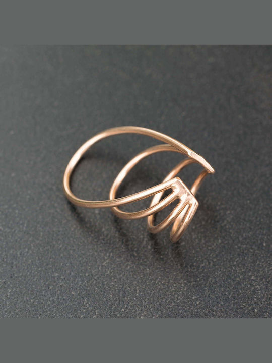 Ohrring Manschette Vier Ringe Handgefertigt Rosa Vergoldetes Silber 925