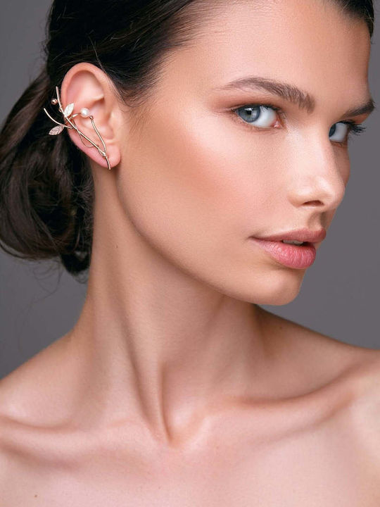 Ohrring Ear Cuff Astsäge Perle Links Handgefertigt Vergoldetes Silber 925