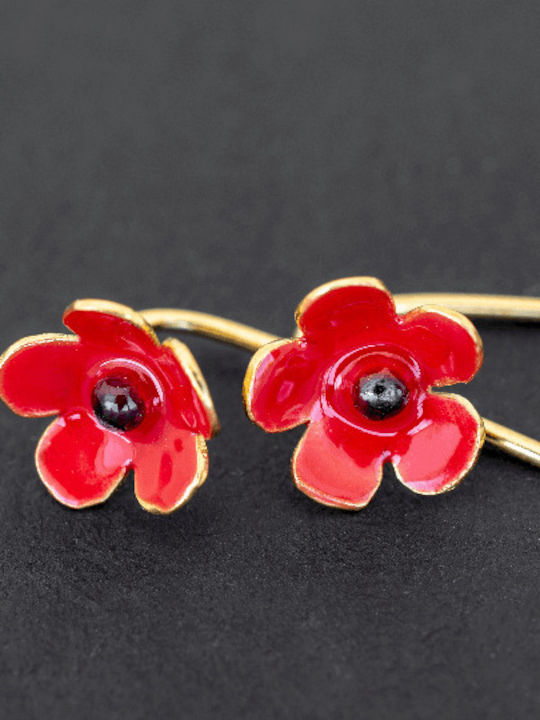 Ohrringe Stecknadelverschluss Blumen Stängel Handgefertigt Vergoldetes Silber 925