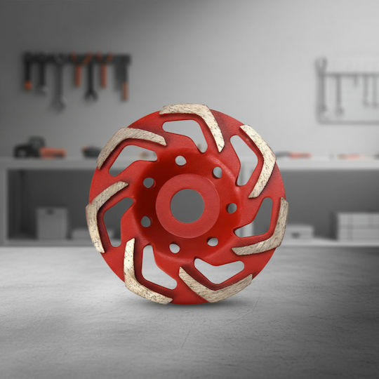 Disc Diamantat Pentru Șlefuirea Betonului Zola 125 Mm 7 Segmente 6 Mm P60 12.200 Rpm Arbore Universal 22,2 Mm Roșu