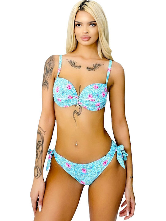 Set Bikini cu Căptușeală Ușoară Floral Albastru/Roz