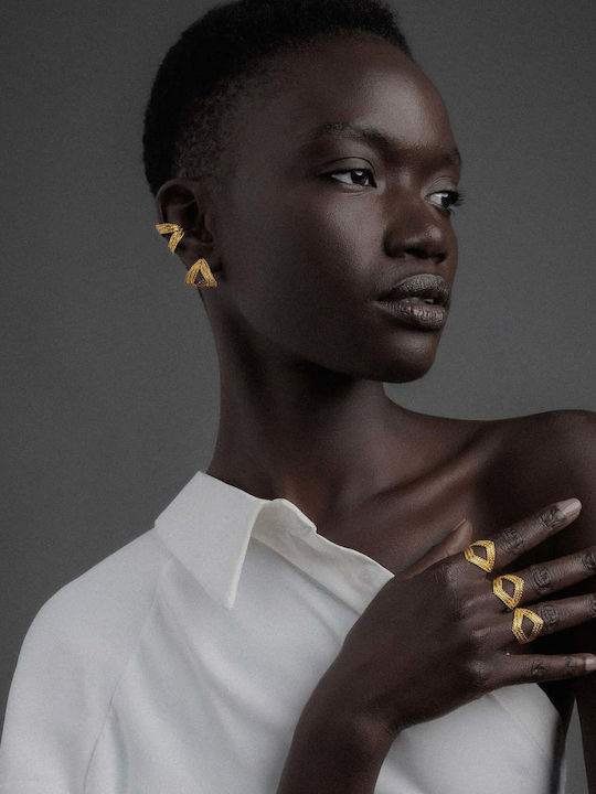 Обица Ear Cuff Ромб Ръчно Изработена Черно Сребърно 925
