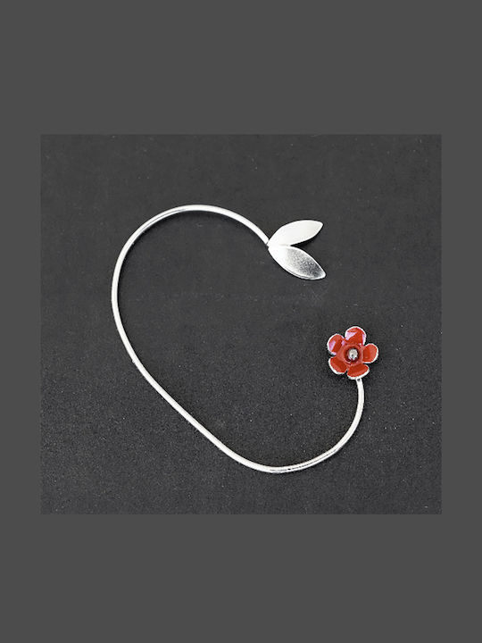 Σκουλαρίκι Ear Cuff Κόκκινο Λουλούδι Αριστερό Αυτί Χειροποίητο Επιχρυσωμένο Ασήμι 925
