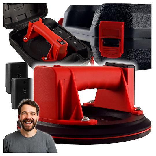 Ventuză Electrică Cu Vacuum Pentru Manipulare Plăci Zola Forță De Aspirație 200-300 Kg Diametru 20 Cm Baterie 2400 Mah Cutie De Depozitare Roșu Negru