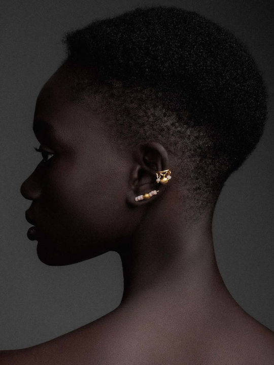 Ohrring Ear Cuff Muschel Somon Stein Linkes Ohr Handgefertigt Vergoldetes Silber 925