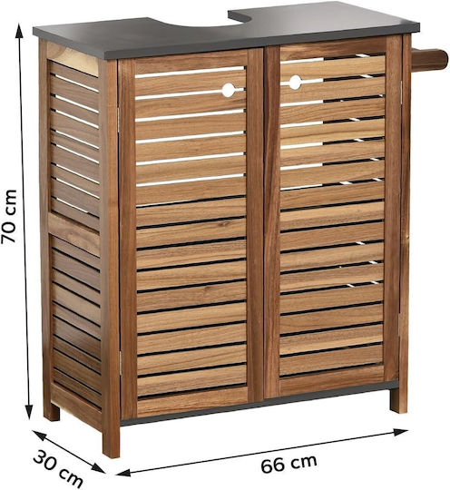 Eurocasa Countertop without Sink L66xW30xH70cm with 2 cupboards, 1 shelf and towel rack Brown