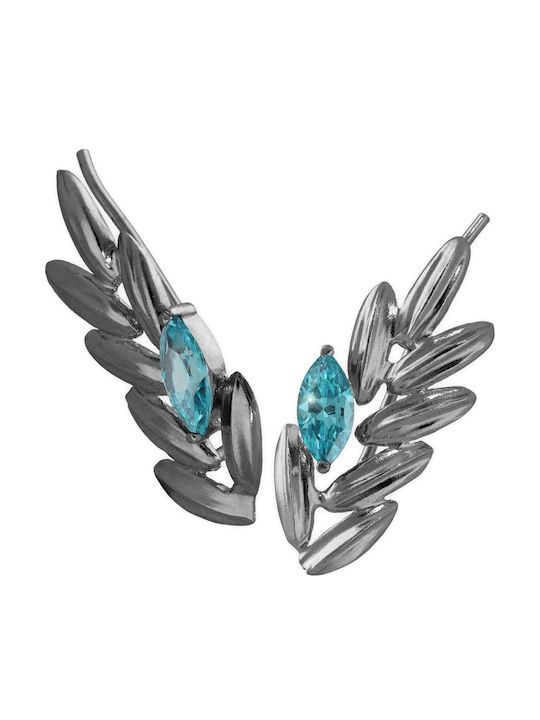 Ohrringe Pins Stäbchen Zirkon Blaues Stein Handgefertigt Silber 925