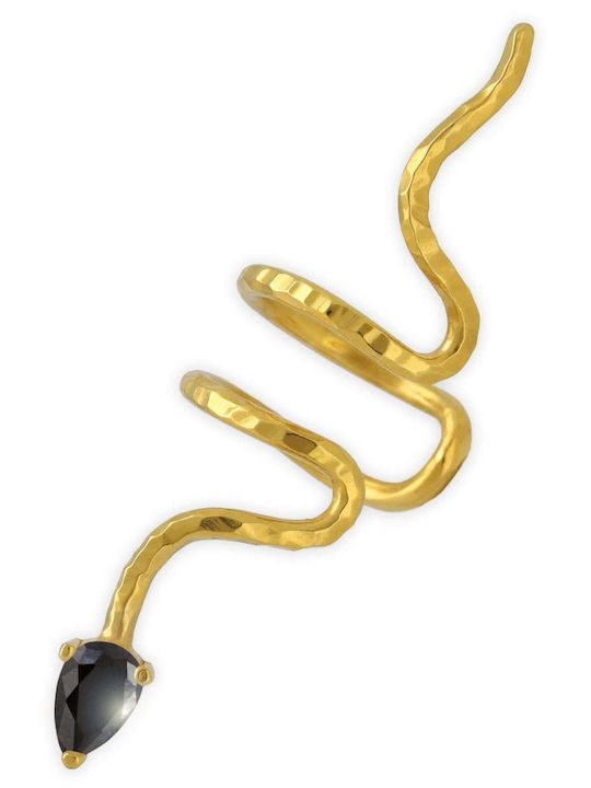 Cercei Ear Cuff Șarpe Piatră Albastră Ureche Dreaptă Handmade Argint Negru 925