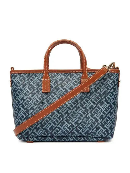 Stripe Leather Women's Tote Handbag Blue