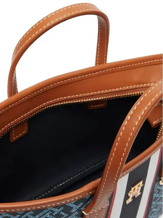 Stripe Leather Women's Tote Handbag Blue