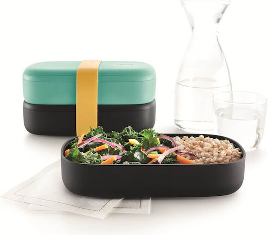Lekue Set Plastic Lunch Boxes Turquoise with Compartments 2 Pieces