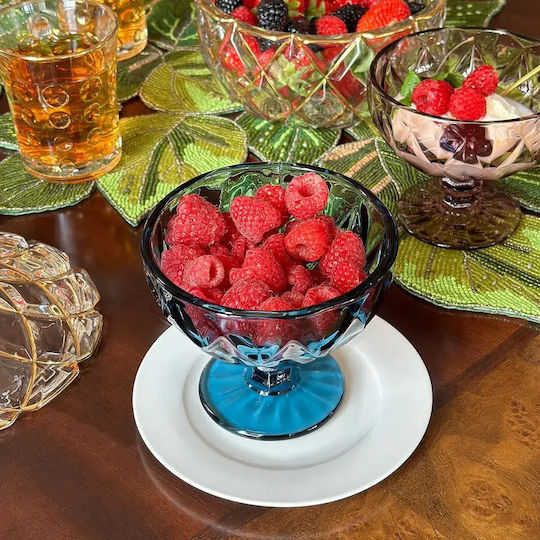 Serving Bowl Ice Cream Round Glass Blue with Diameter 11.8cm 6 Pieces