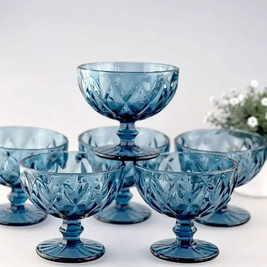 Serving Bowl Ice Cream Round Glass Blue with Diameter 11.8cm 6 Pieces