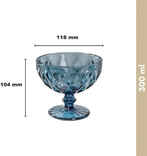 Serving Bowl Ice Cream Round Glass Blue with Diameter 11.8cm 6 Pieces
