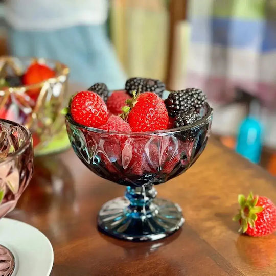 Serving Bowl Ice Cream Round Glass Blue with Diameter 11.8cm 6 Pieces