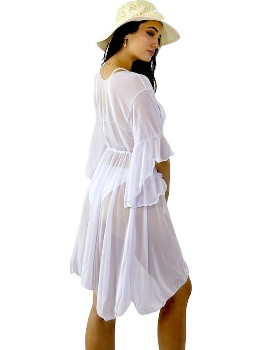 Damen Mini Kaftan Strandkleid Weiß