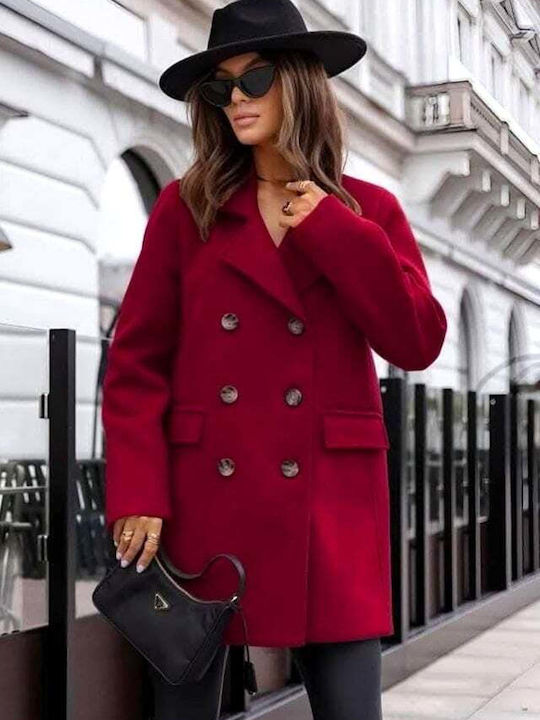 Μάλλινο Burgundy Παλτό