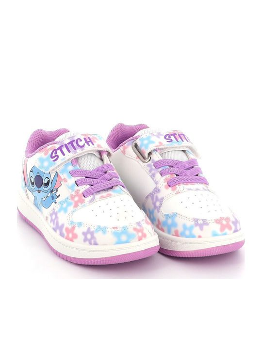 Stitch Stitch Kids Sneakers with Hoop & Loop Closure White