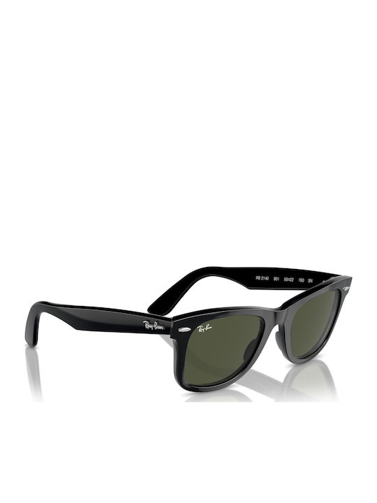 Ray Ban Wayfarer Unisex Sunglasses with Black Horn-Rimmed Frame and Green Lens RB2140 901