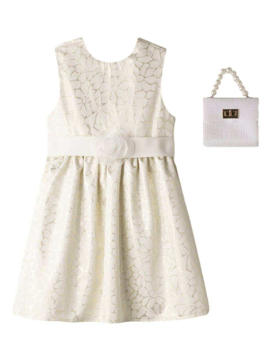 Mädchenkleid Ärmellos Blumen Set aus 2 mit Zubehör Beige