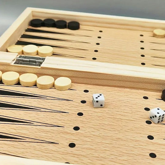 Set Piese Din Lemn și Zaruri pentru Backgammon Maro / Bej 7,62cm 30 Bucăți