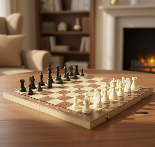 Set Piese Din Lemn și Zaruri pentru Backgammon Maro / Bej 7,62cm 30 Bucăți