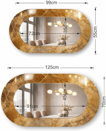 Ovale Wandspiegel Mit Glas Rahmen Weiß Blumen (55x99cm)