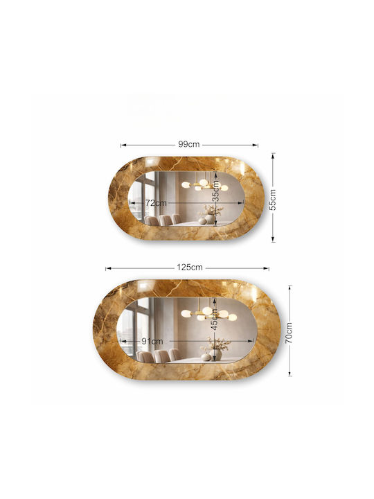 Oval Mehrfarbiger Wandspiegel Mit Glasrahmen (70x125cm)