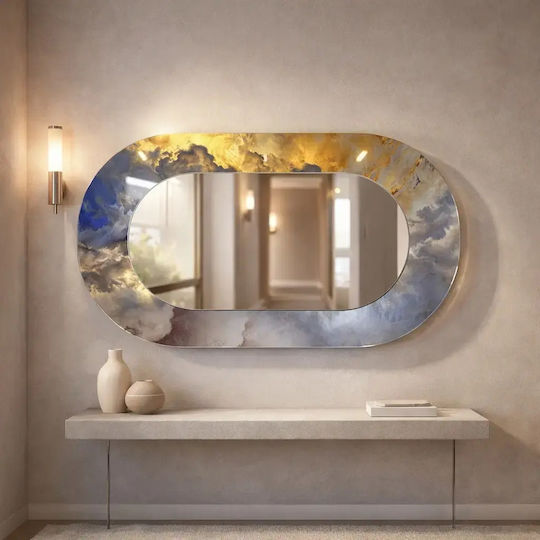 Oval Wall Mirror for Living Room with Multicolour Marble Glass Finish 55x99cm