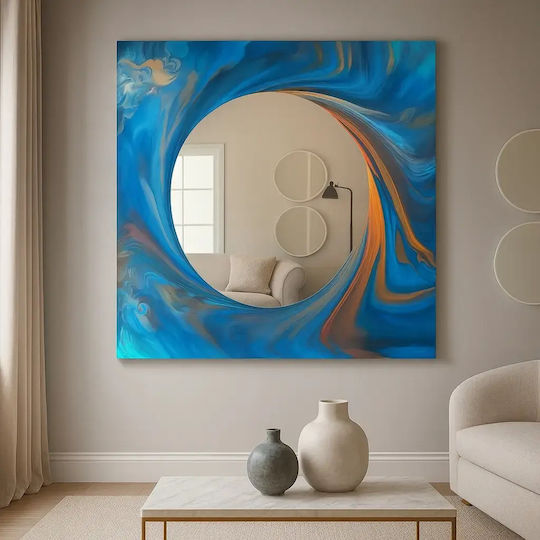 Square Wall Mirror Ocean Circle In Blue Shade 80x80cm