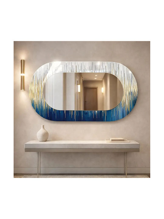 Oval Wandspiegel Mit Glas Rahmen Blau Und Hellgrau (55x99cm)