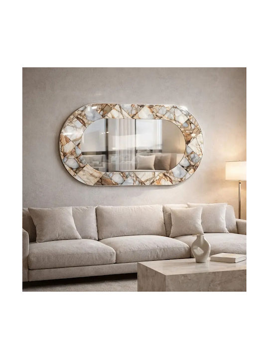 Oglindă Ovală Multifuncțională Cu Aspect Din Sticlă Marmură Multicoloră (55x99cm)